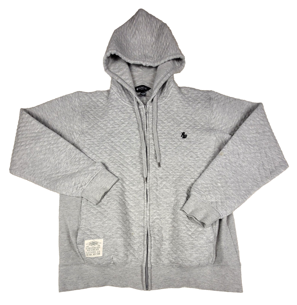 Rocawear Hoodie Mens Large Gray Quilted Full Zip Rw Logo Streetwear Hip Hop Y2K